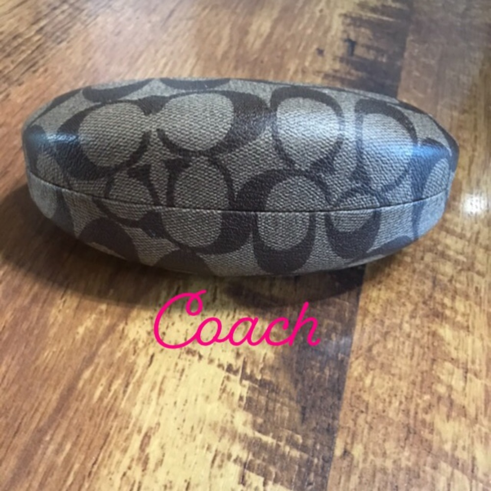 Brown Coach XL clamshell sunglasses case
